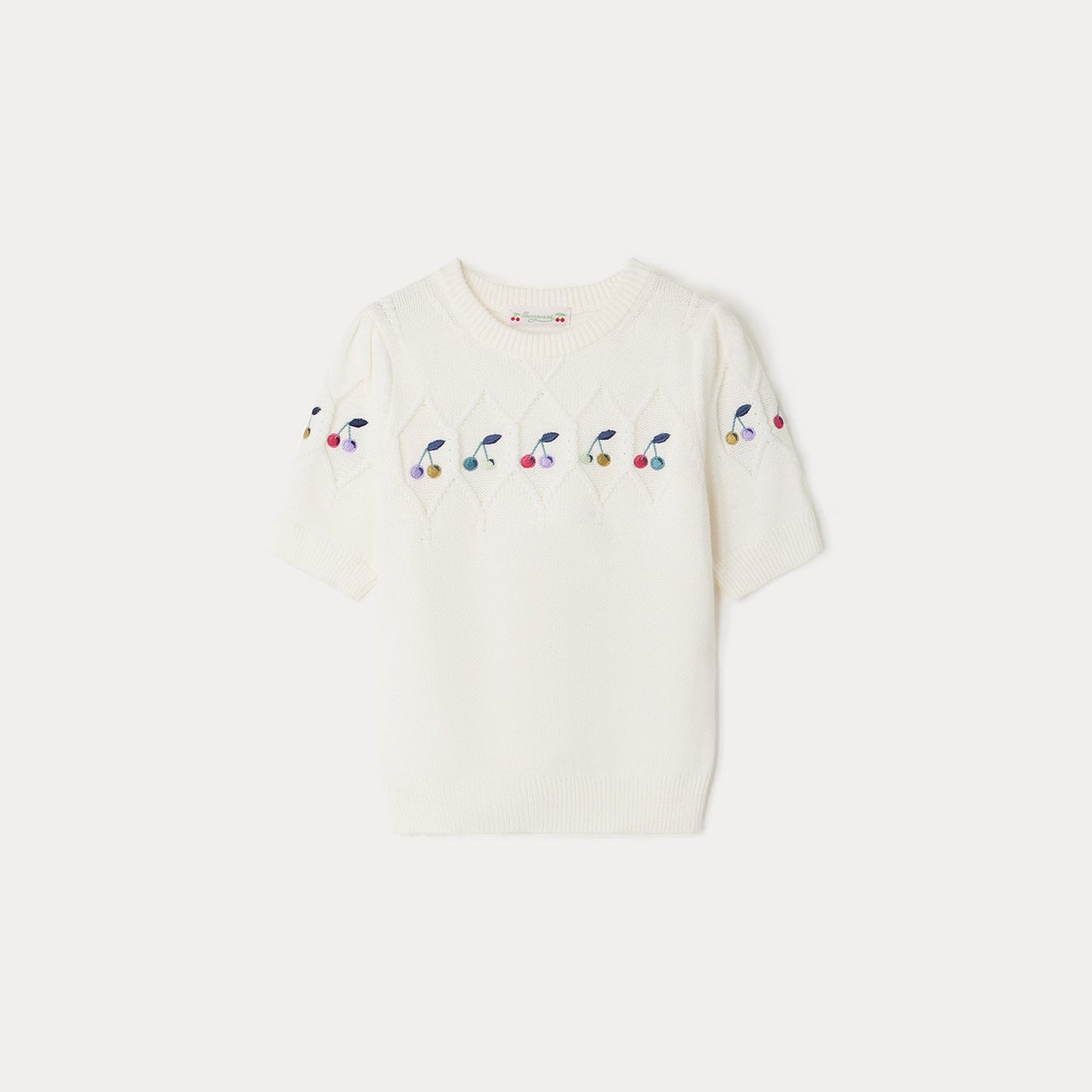 女童白色刺绣Logo棉毛衣