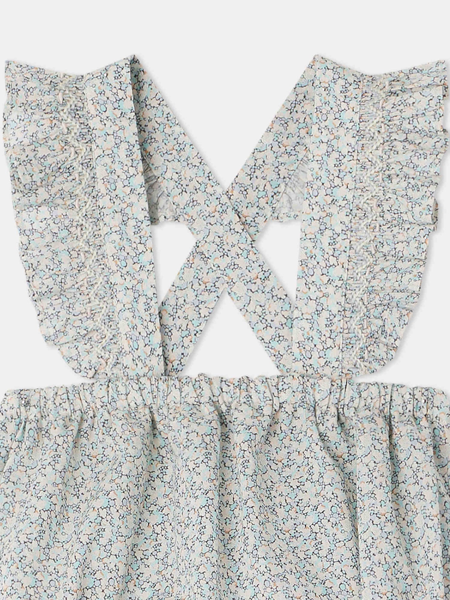 女婴蓝色碎花棉连体衣