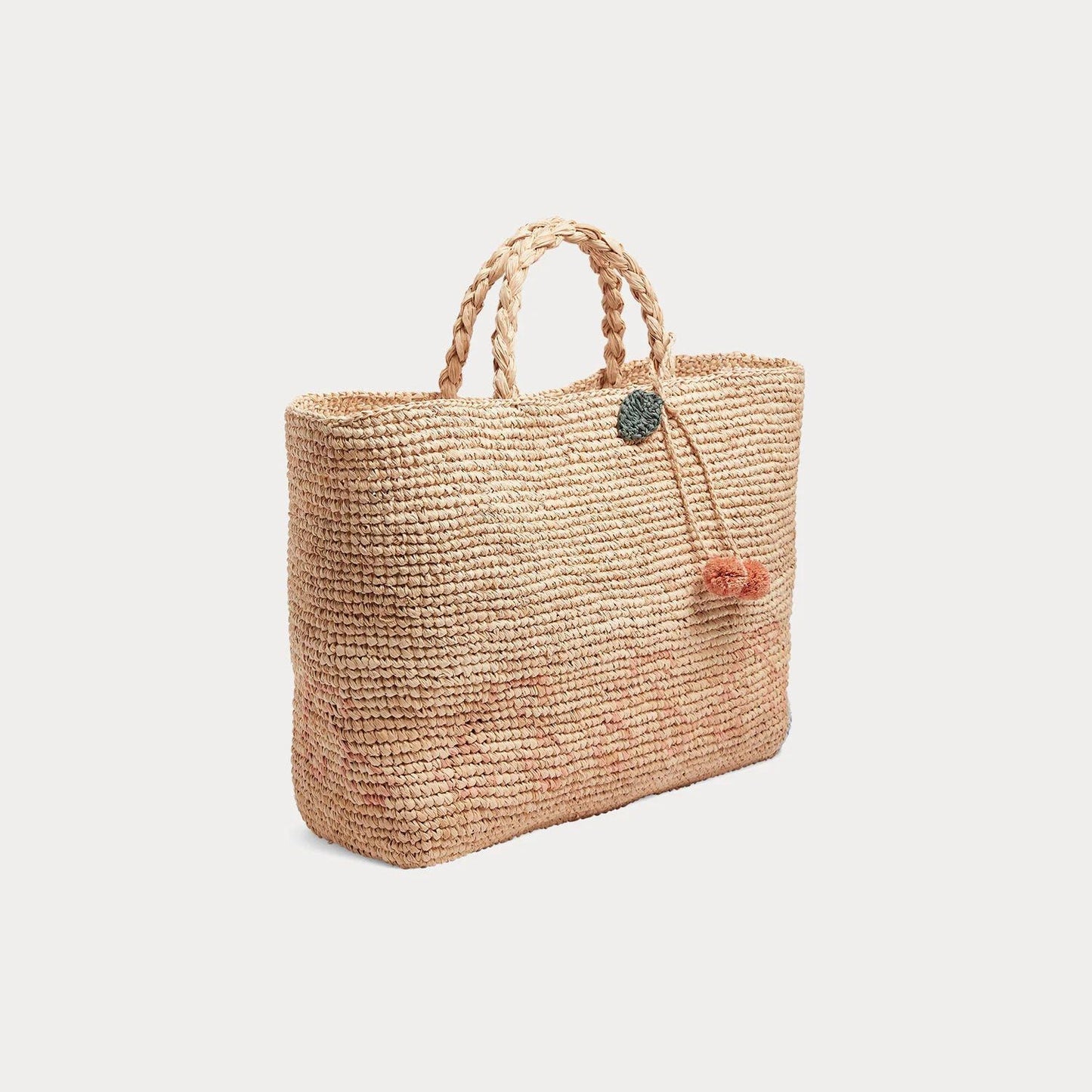 女童米色拉菲草手提包(41x11x25cm)