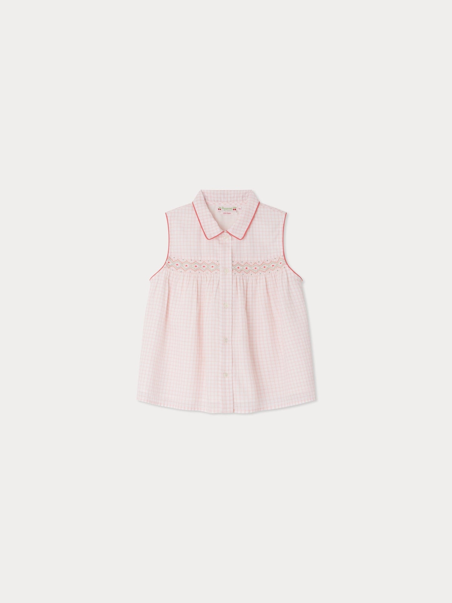 Blouse Fedra à carreaux smockée et brodée