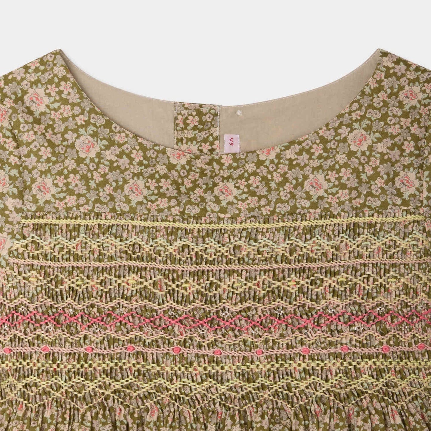 女童卡其绿色碎花棉连衣裙