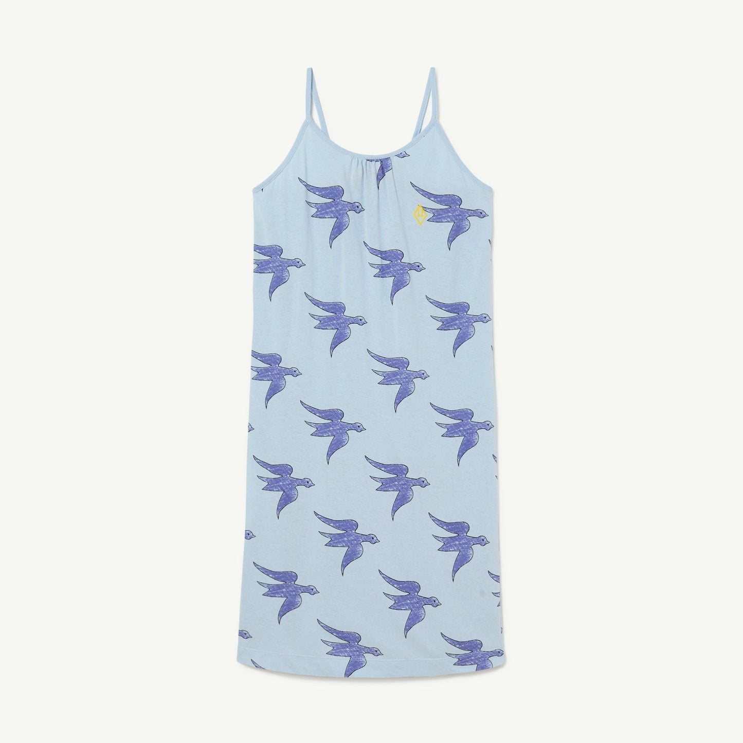 女童蓝色小鸟棉连衣裙