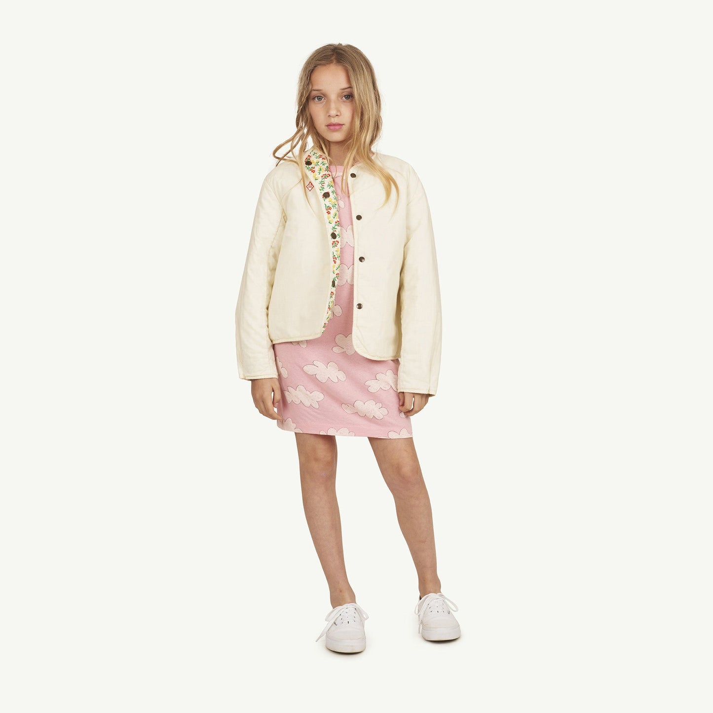 女童绿色碎花双面棉服