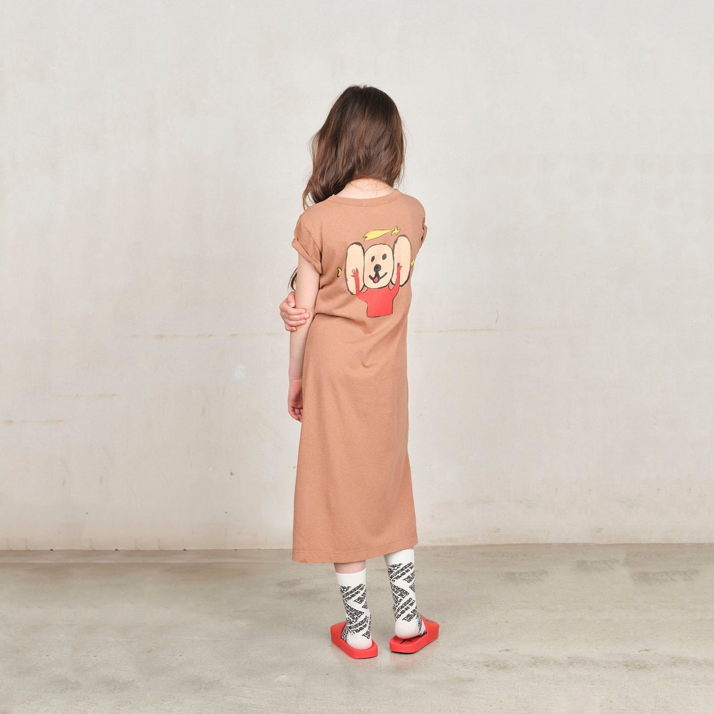 女童棕色Logo棉连衣裙