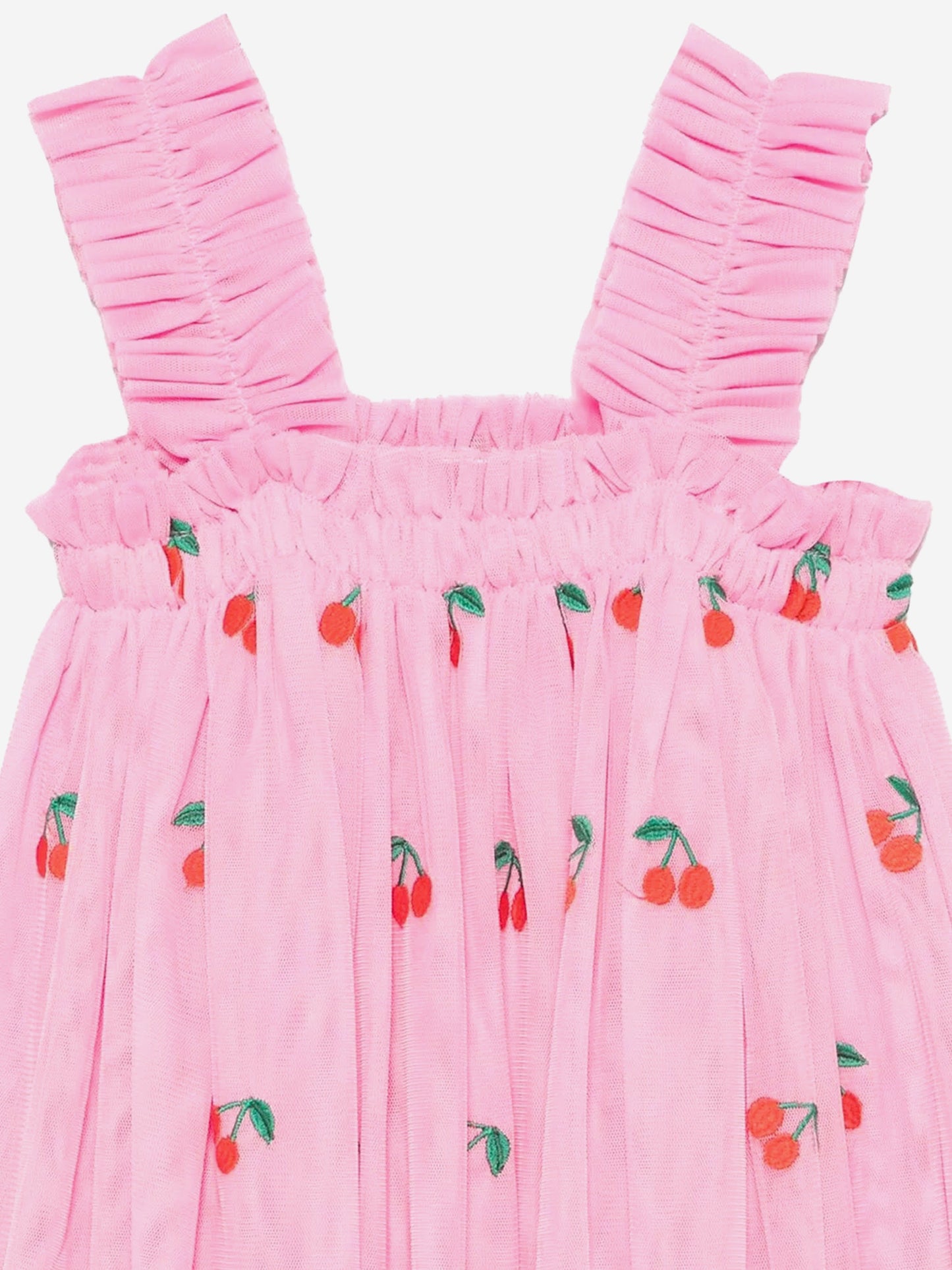 Girls Embroidered Cherries Dress in Pink
