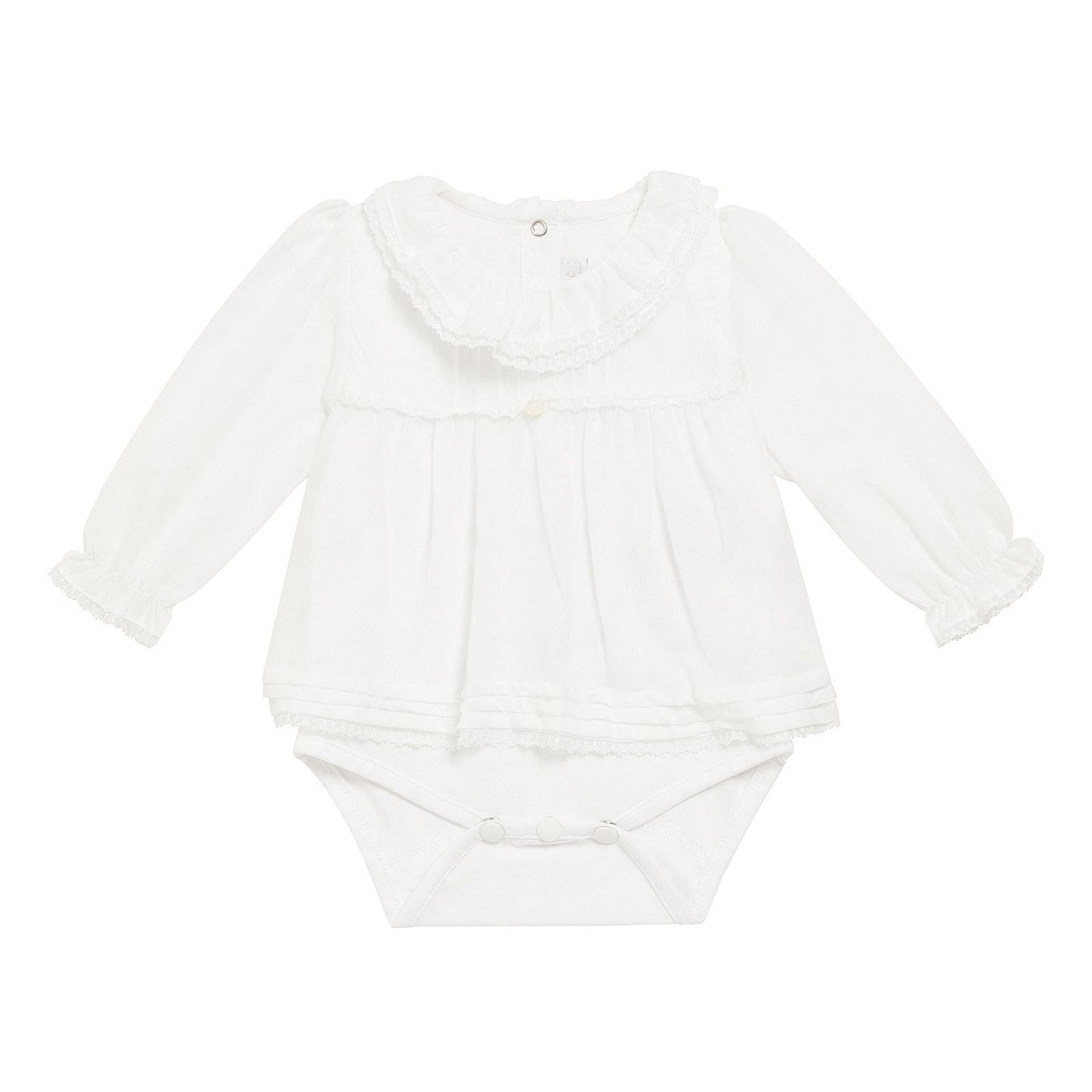 Baby Girls White Cotton Ruffle Collar Bodysuit