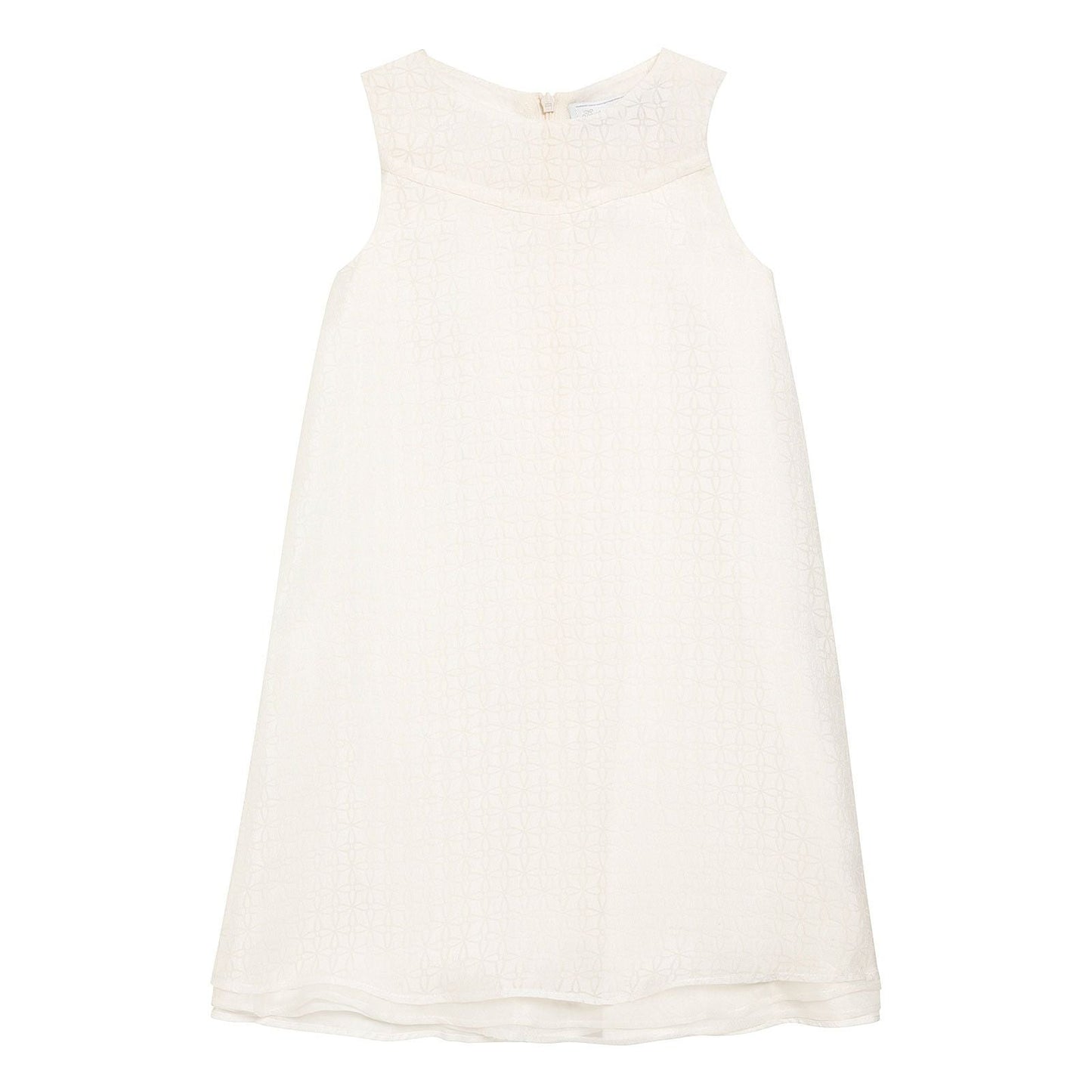 Girls White Crew Neck Sleeveless Tulle Dress