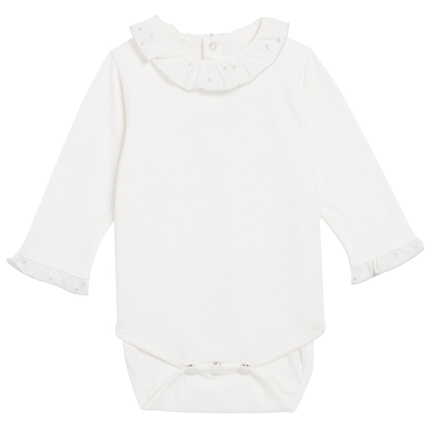 Baby Girls White Ruffled Lace Collar Cotton Bodysuit