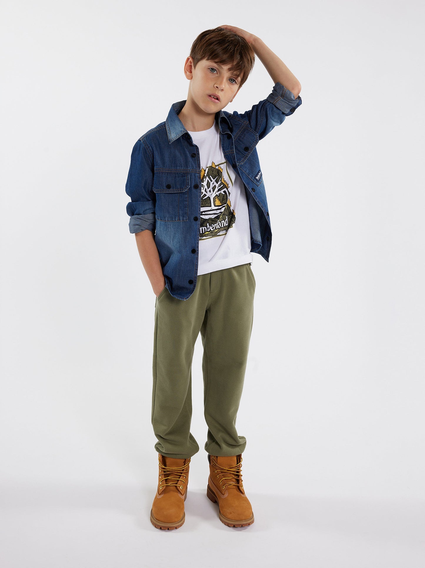 Timberland 男童白色徽标印花 T 恤