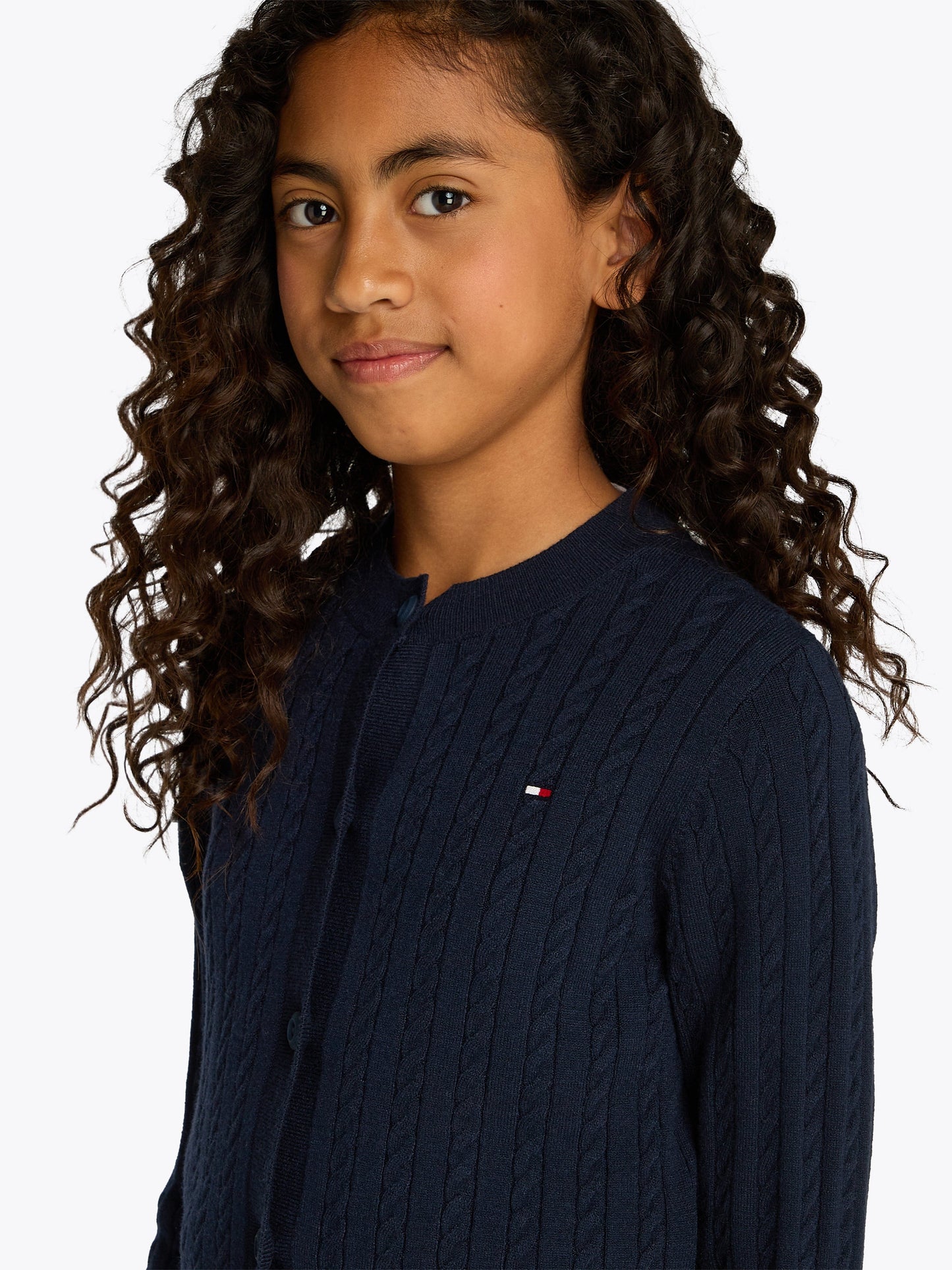 Girls Mini Cable Knit Cardigan in Navy