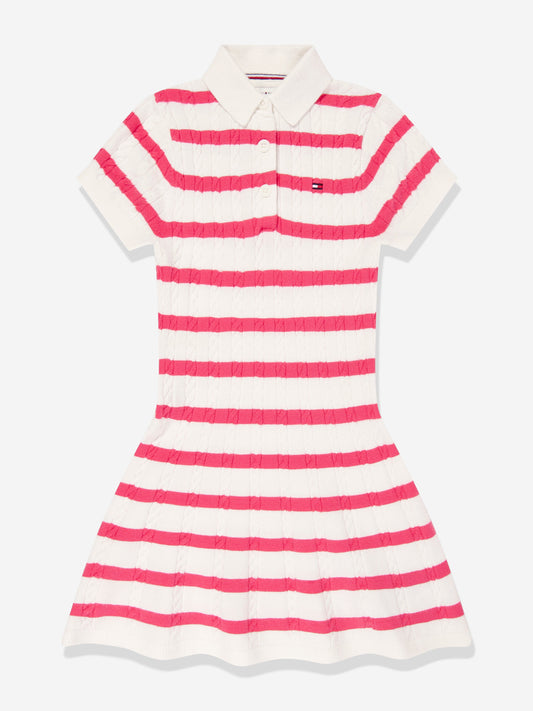 Girls Striped Polo Dress in Pink
