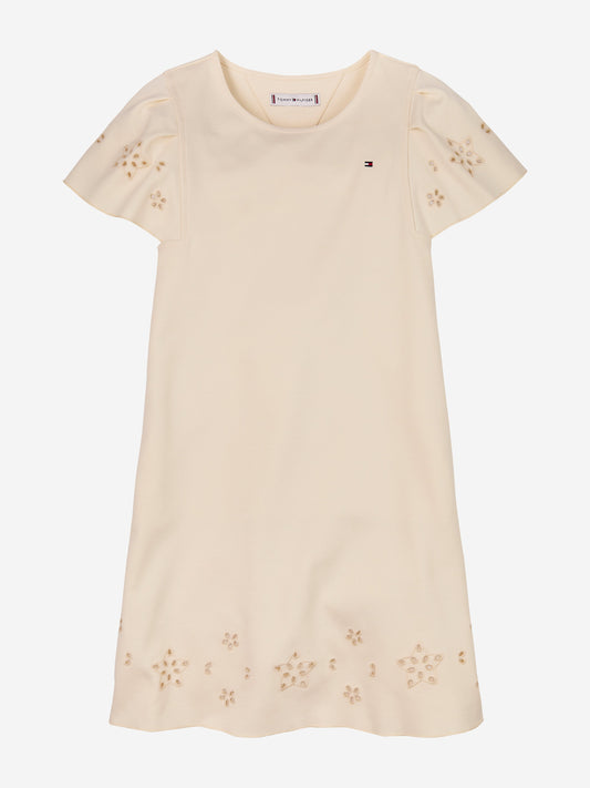 Girls Embroidered Flutter Dress in Ivory