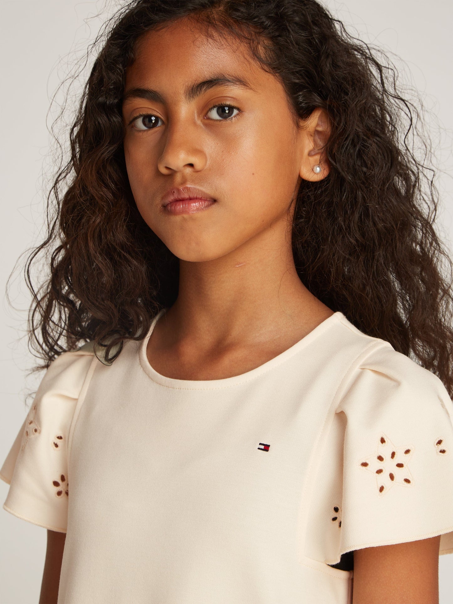 Girls Embroidered Flutter Dress in Ivory