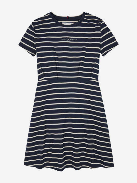 Girls Striped T-Shirt Dress in Navy