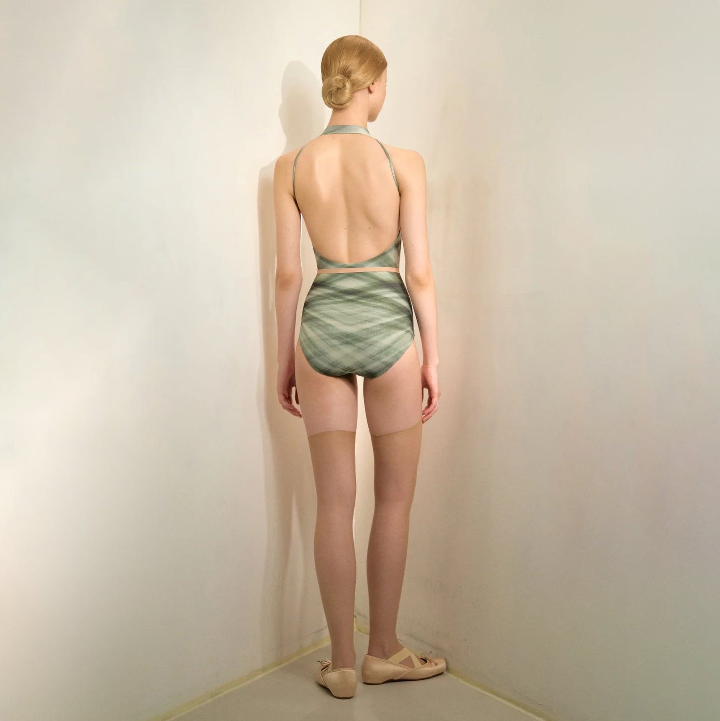 女士绿色格子"TULLE PLIÉ"芭蕾舞连体衣(201LE20VL/evergreen)