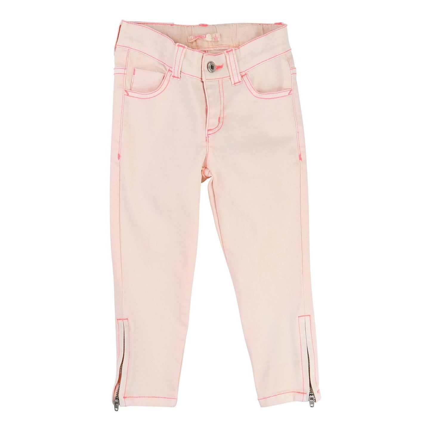 Girls Pink Cotton Trousers With Zip-Up At Ankle