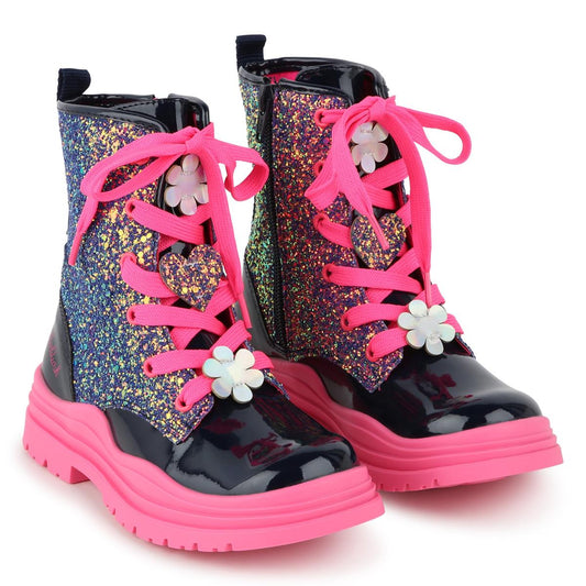 女童深蓝色闪光短靴