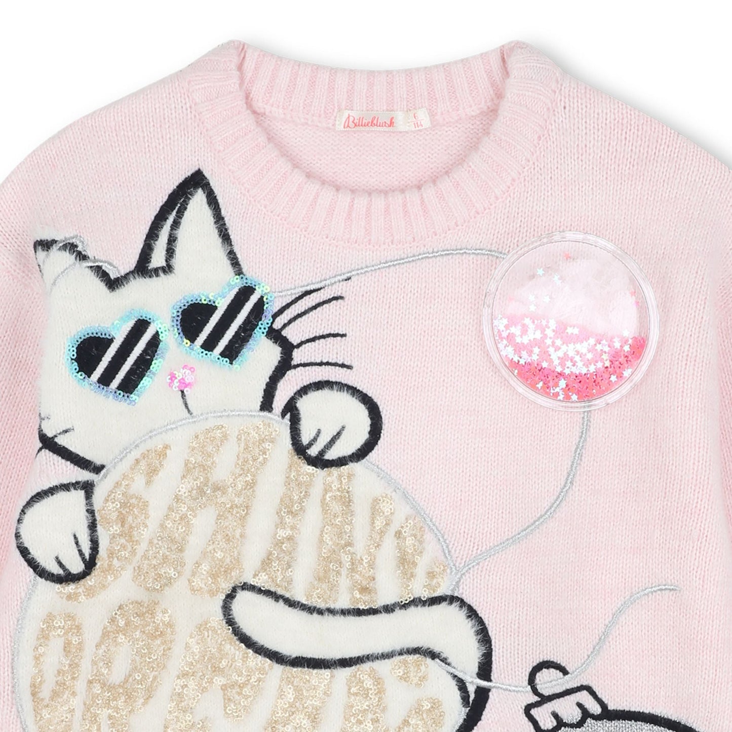 女童浅粉色刺绣猫咪针织毛衣