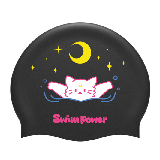 黑色猫咪水手印花硅胶泳帽(适合54-58cm头围)