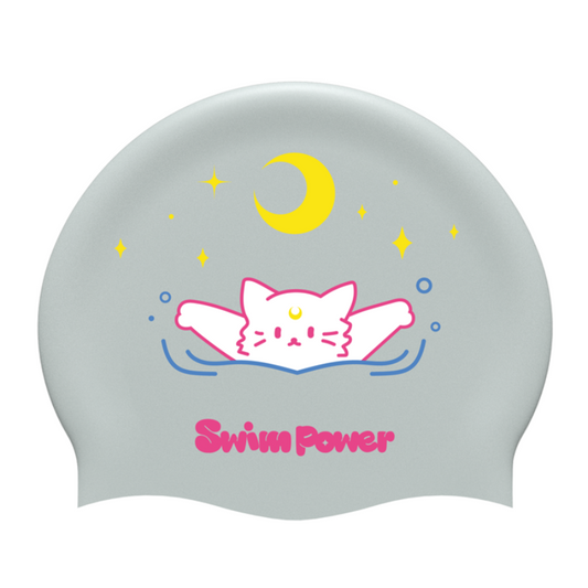 灰色猫咪水手印花硅胶泳帽(适合54-58cm头围)