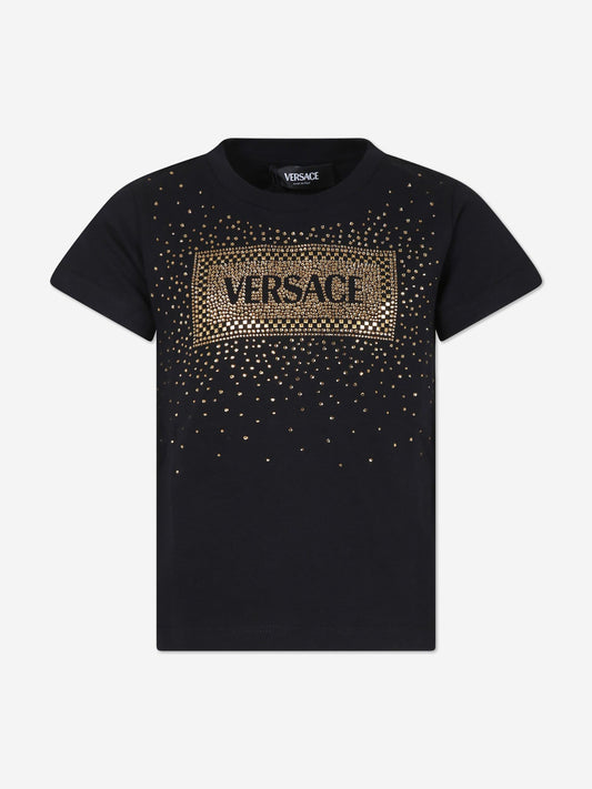 Versace 女童 Diamante 徽标 T 恤(黑色)