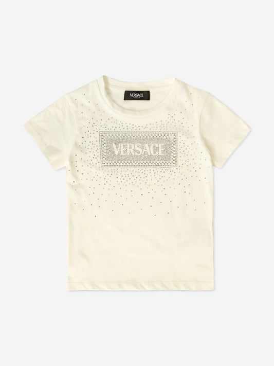 Versace 女童白色 Diamante 徽标 T 恤