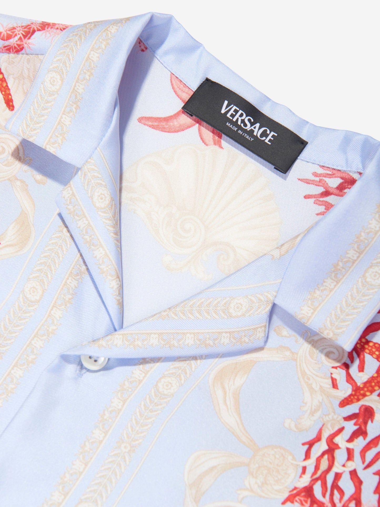 Versace 男童蓝色 Barocco De La Mer 真丝衬衫