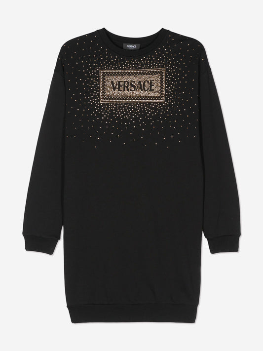 Versace 女童 Diamante 徽标毛衣裙(黑色)