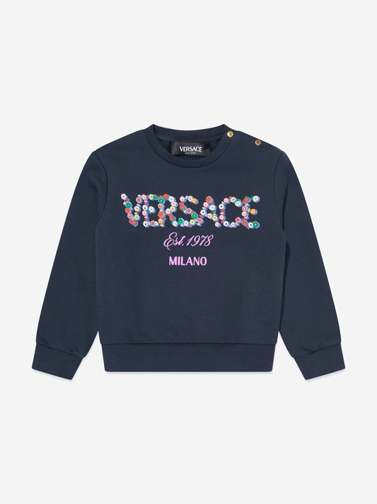 Versace 女婴花朵徽标运动衫(海军蓝)