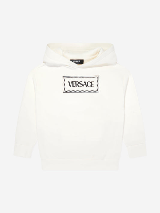 Versace Boys 白色徽标印花连帽衫