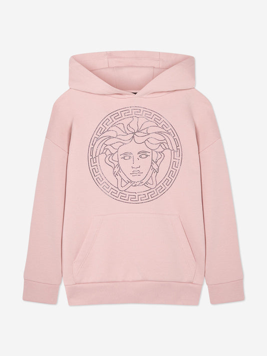 Versace 女童 Diamante Medusa Logo 连帽衫(粉色)