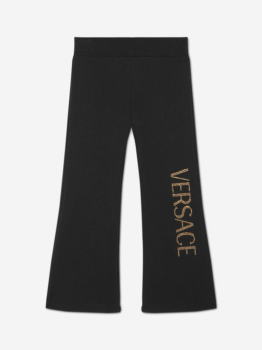 Versace 女童喇叭形徽标慢跑裤(黑色)