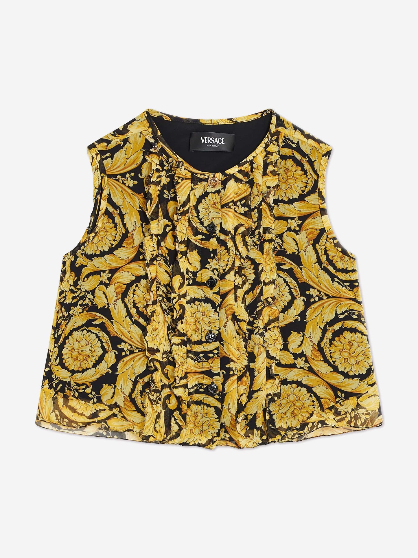 Versace 女童真丝巴洛克乔其纱金色衬衫