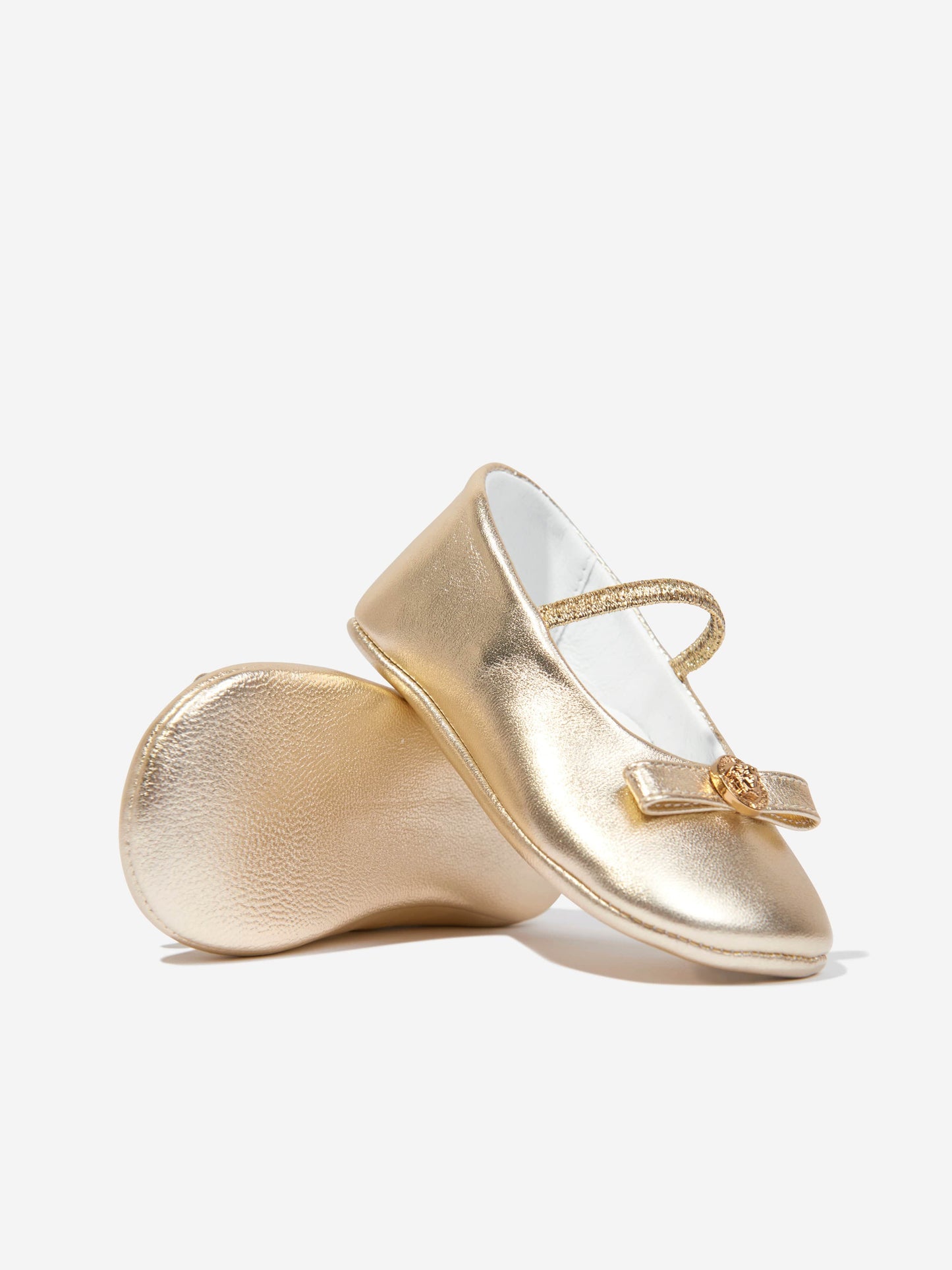 Versace 女婴学步前皮革鞋(金色)