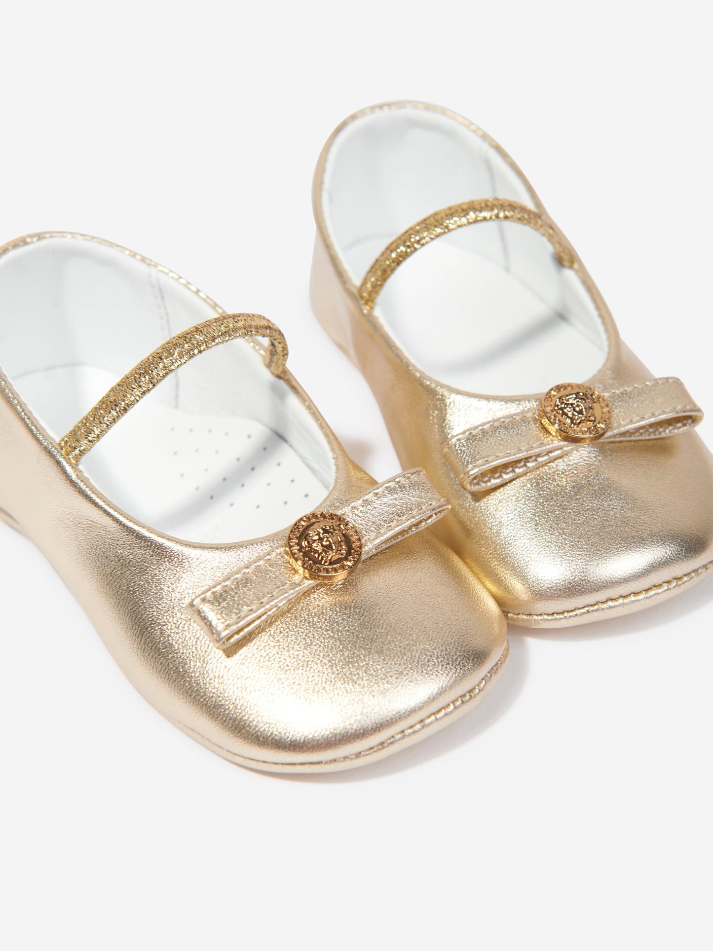 Versace 女婴学步前皮革鞋(金色)