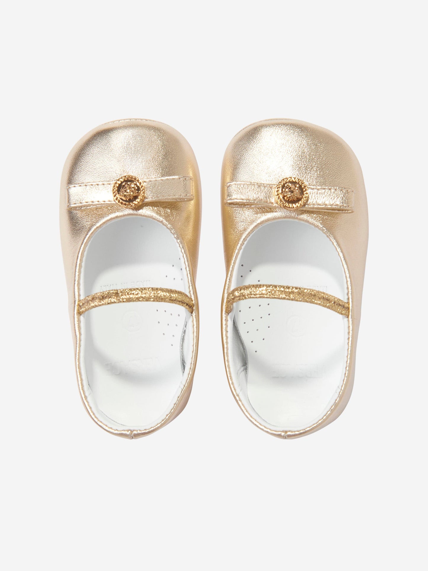 Versace 女婴学步前皮革鞋(金色)