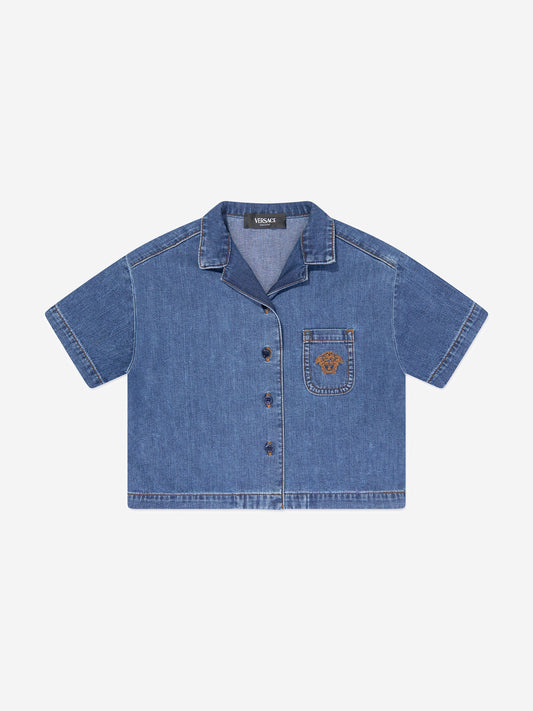 Versace 女童刺绣徽标牛仔衬衫(蓝色)