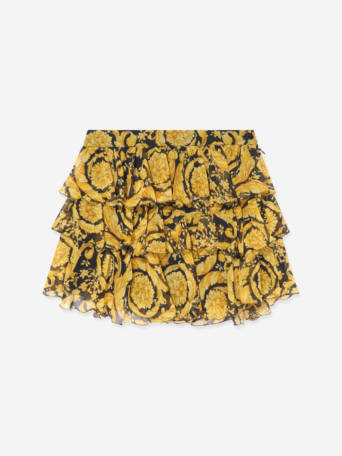 Versace 女童真丝巴洛克褶边金色半身裙