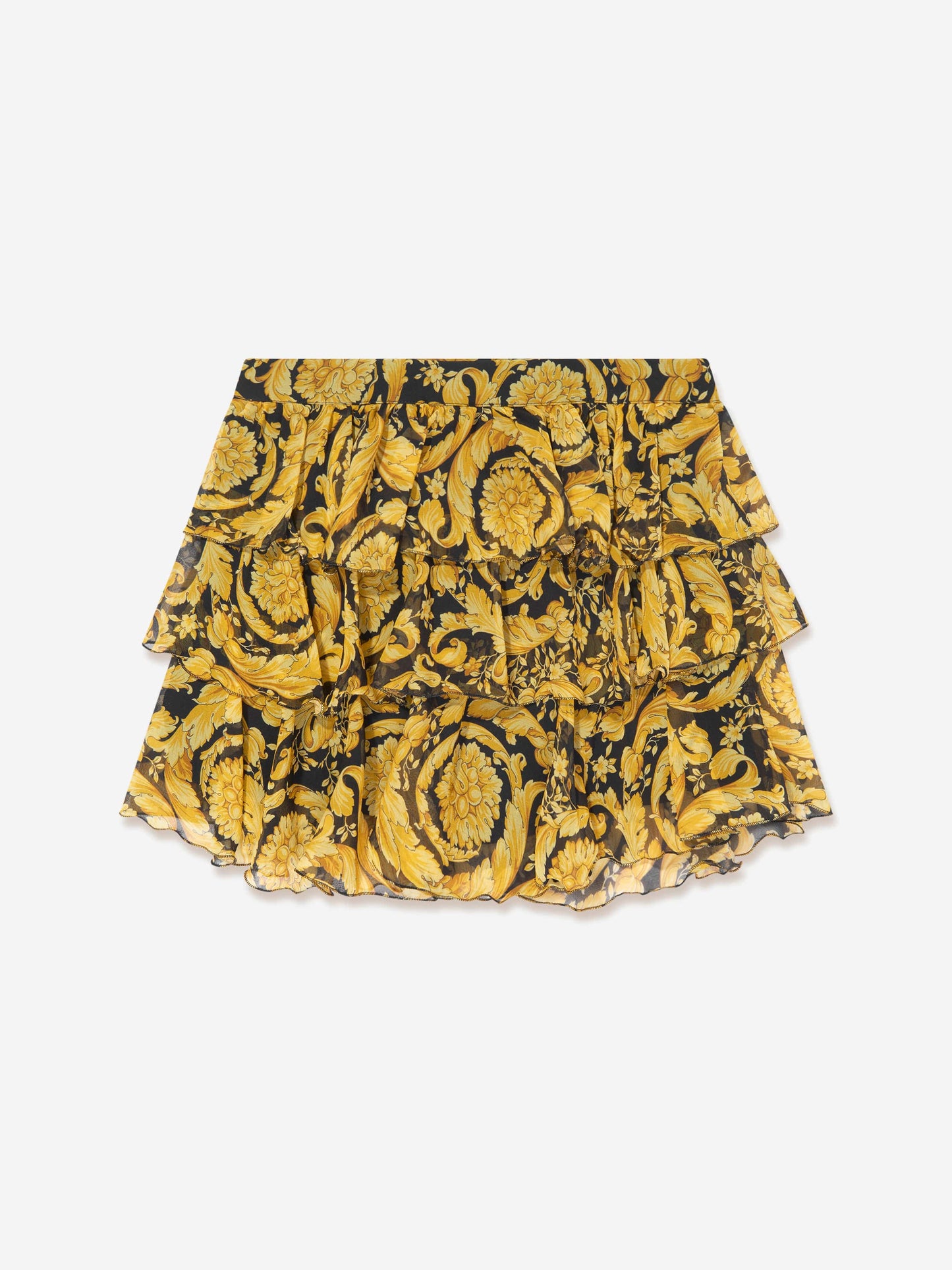 Versace 女童真丝巴洛克褶边金色半身裙