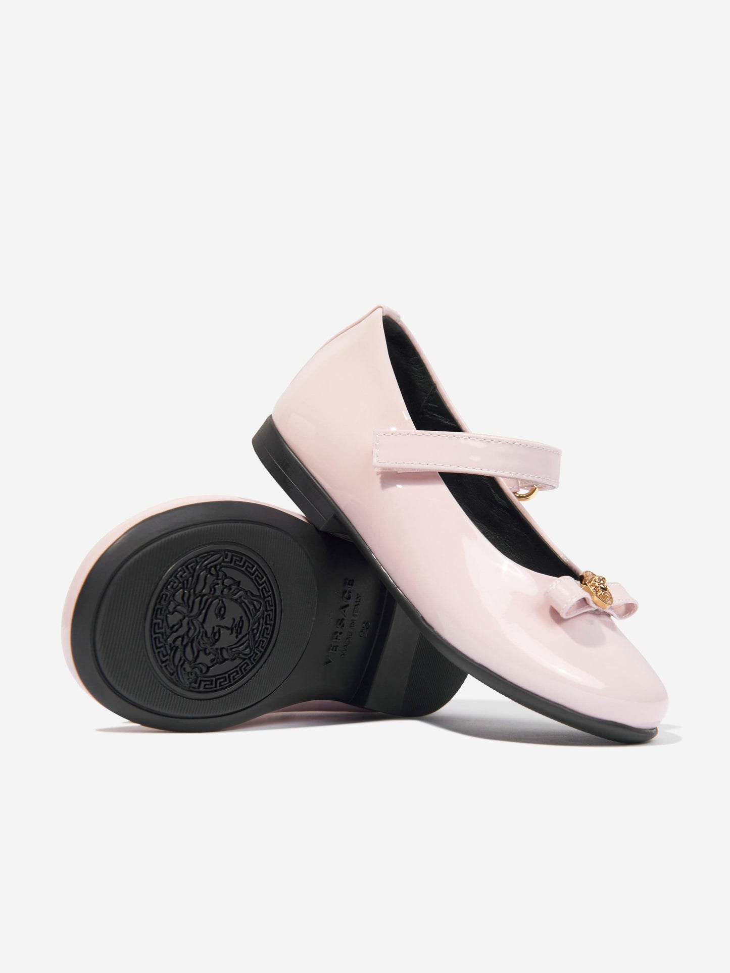 Versace 女童皮革徽标蝴蝶结鞋(粉色)