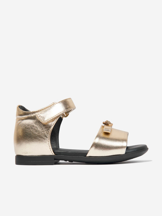 Versace 女童金色皮革徽标凉鞋
