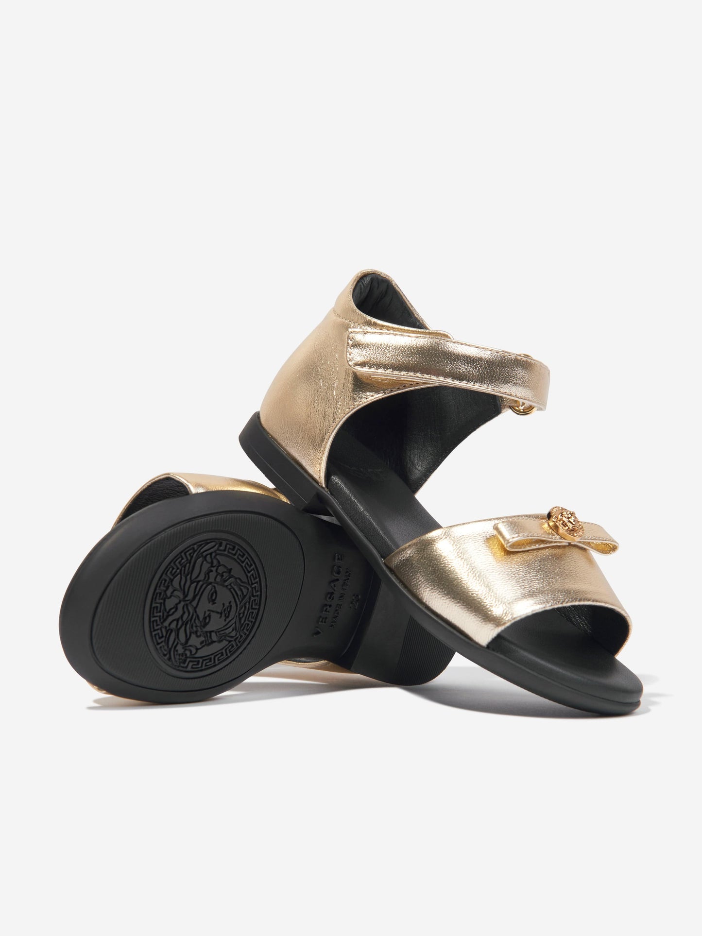 Versace 女童金色皮革徽标凉鞋