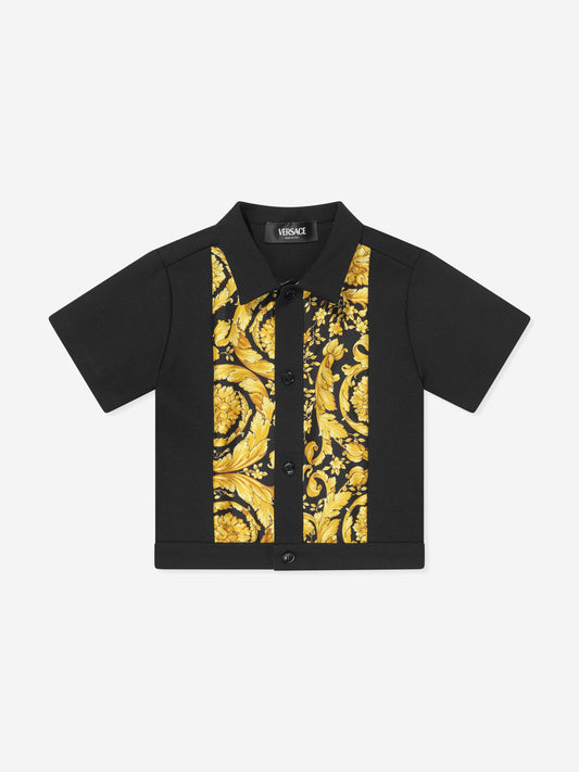 Versace 男婴巴洛克风格黑色衬衫