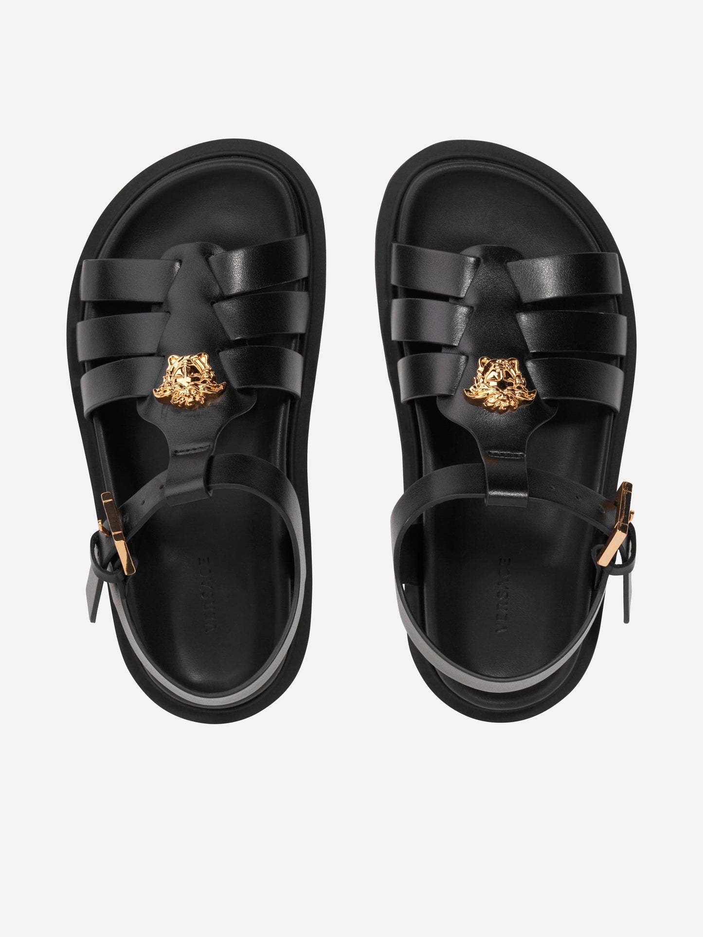 Versace 女童黑色美杜莎皮革凉鞋