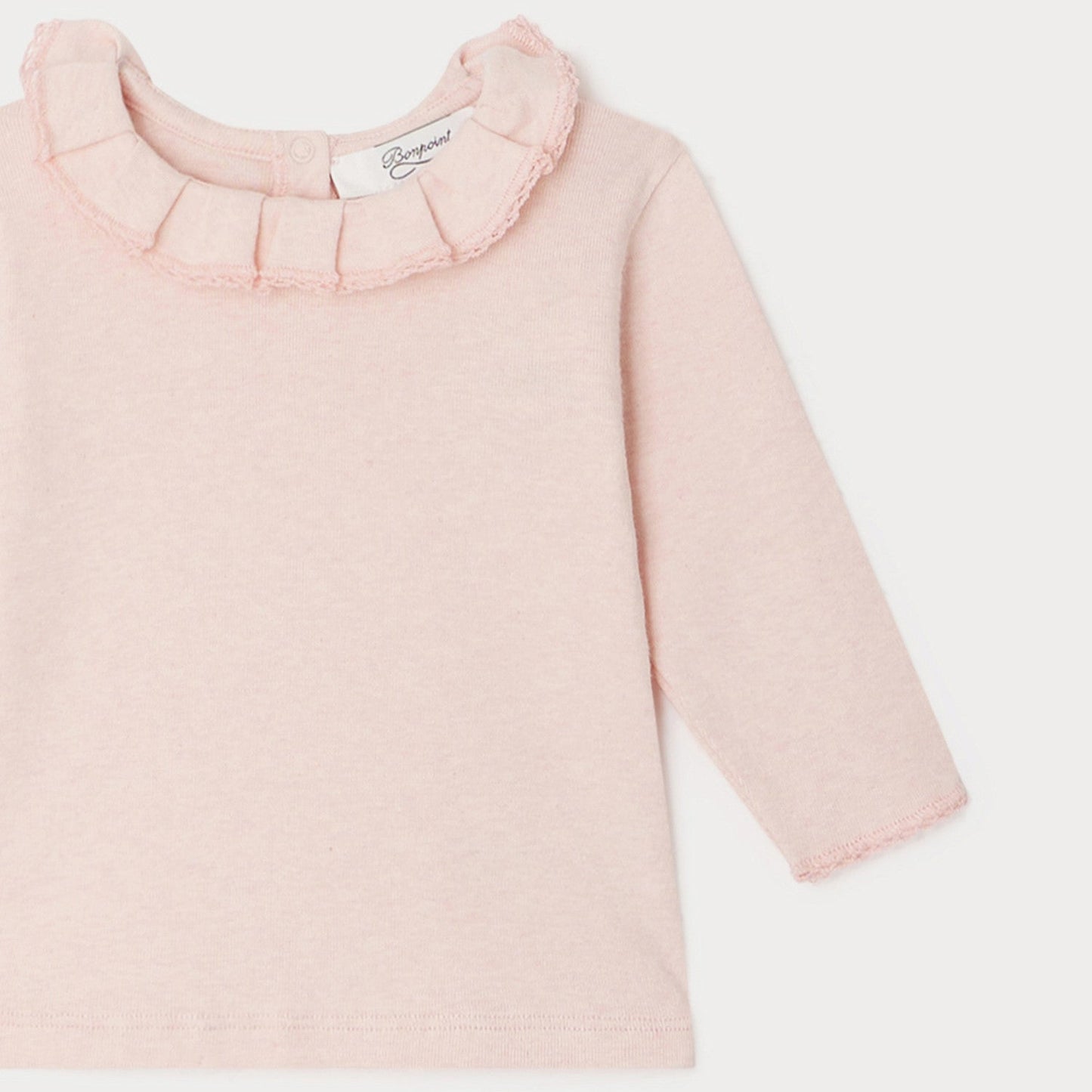 女婴粉色荷叶边棉T恤