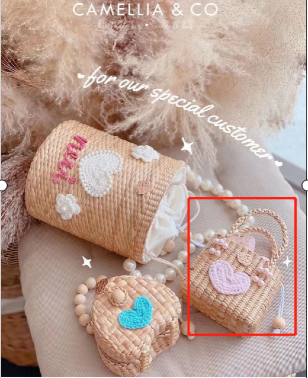 儿童彩虹手提复古草编包