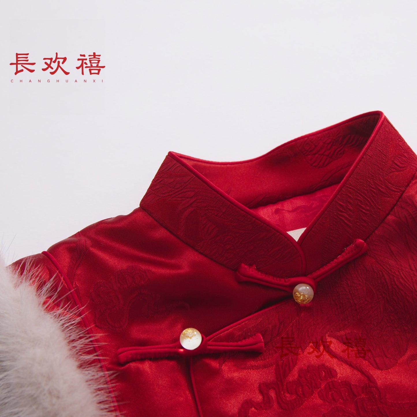儿童深红色"自在"中式提花棉马甲