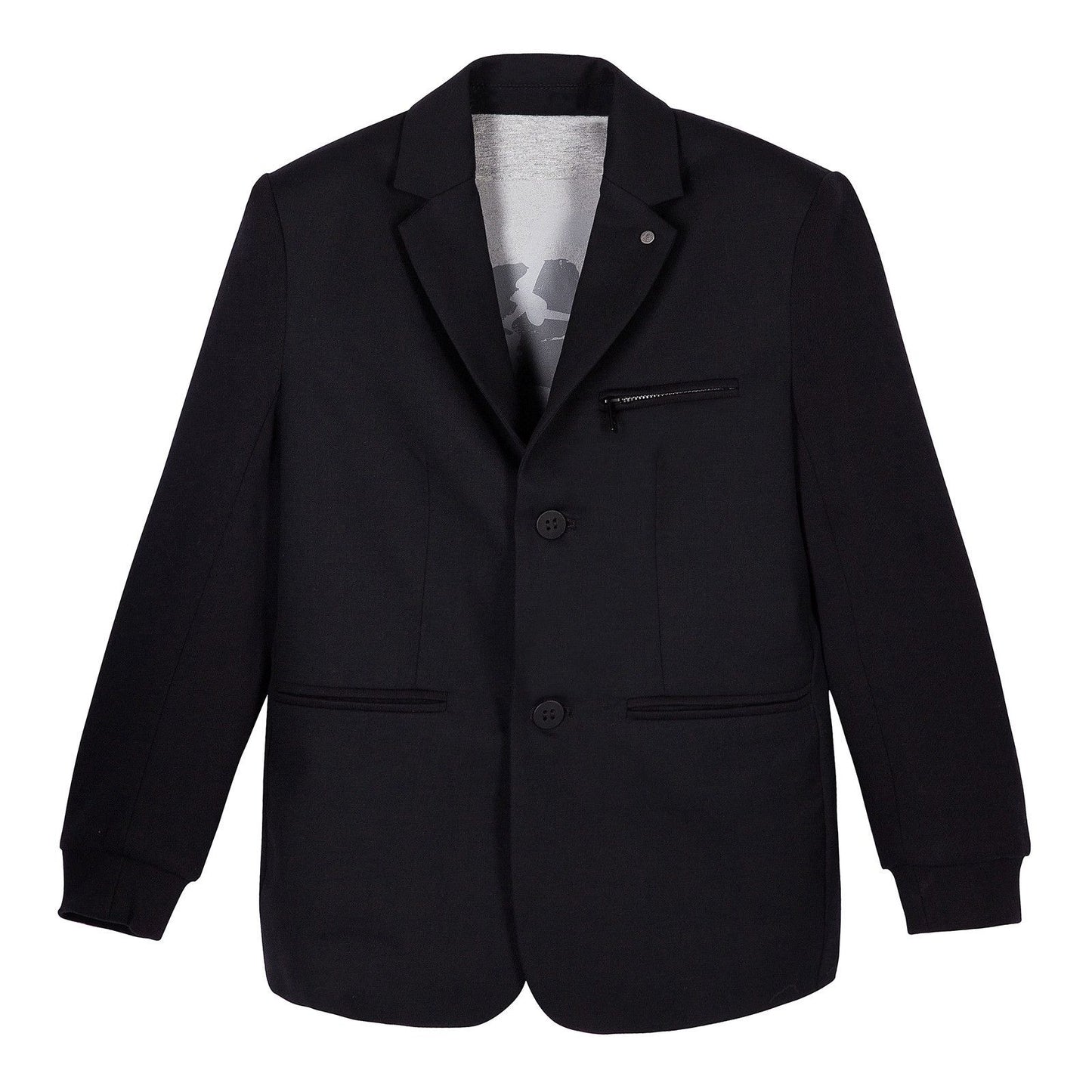 Boys Black Wool Ribbed Cuffs Blazer