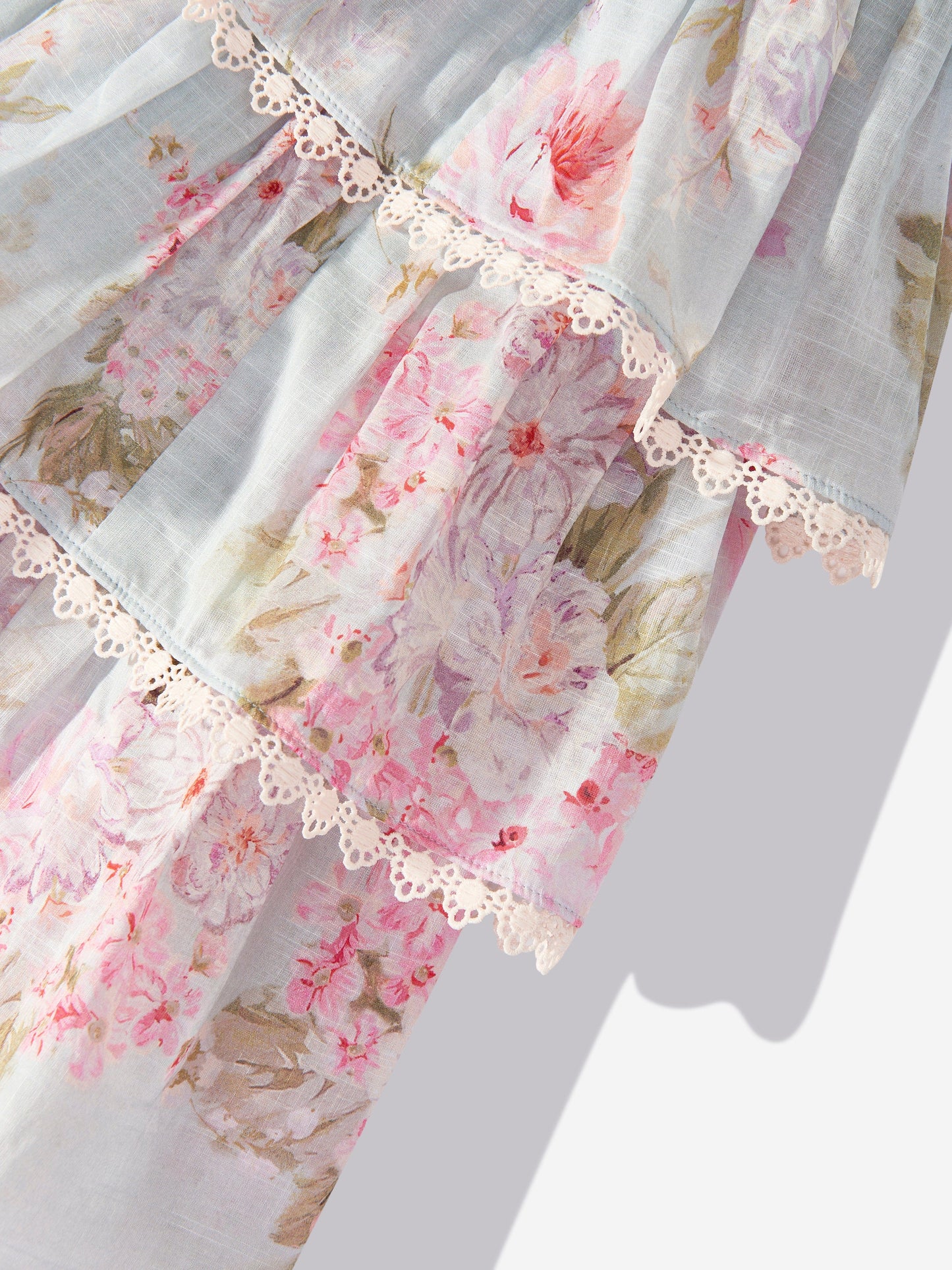 Zimmermann 女童蓝色花卉 Halliday 褶边泳衣