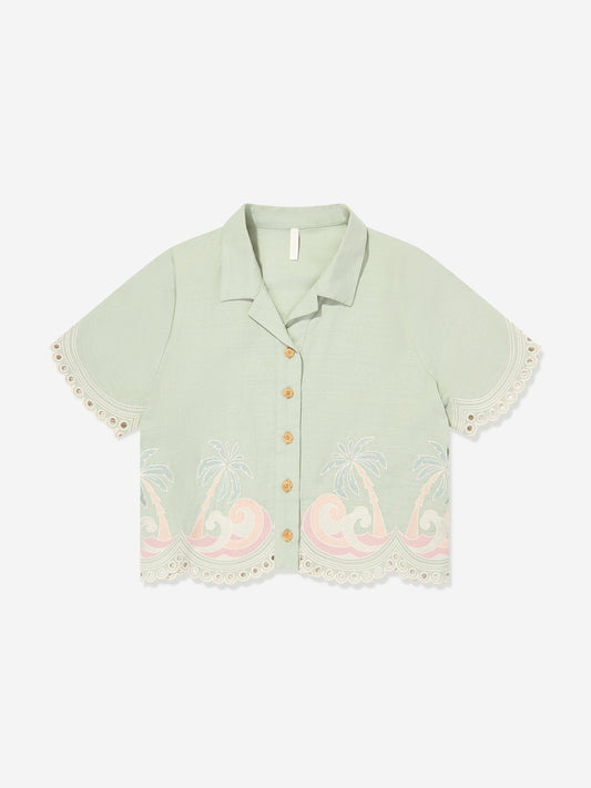 Girls Tallow Embroidered Blouse in Green